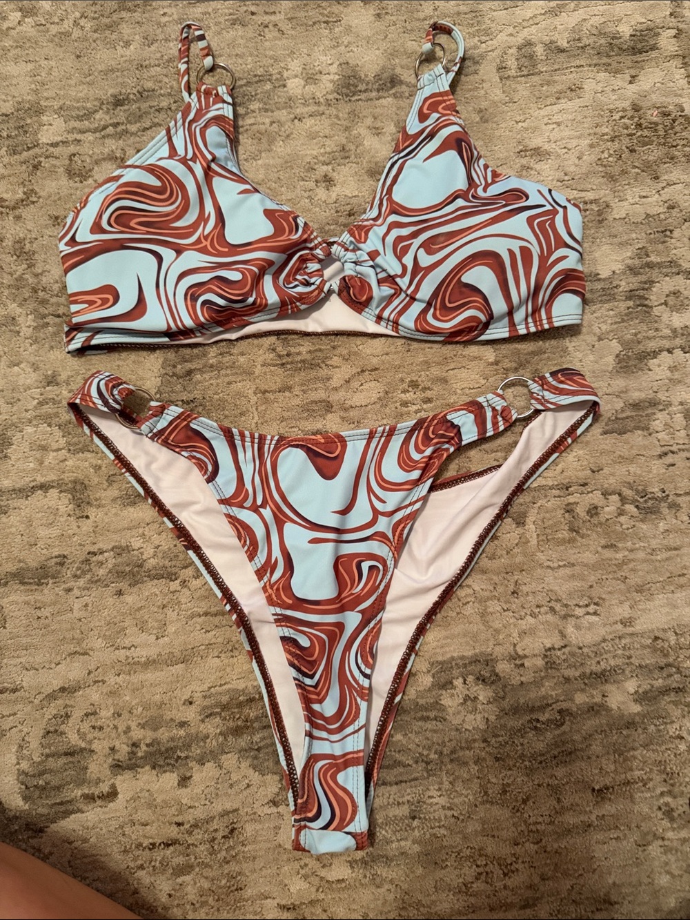 Swirl Print Light Blue & Rust Two-Piece Bikini